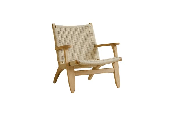 Lænestol 61x45 cm beige polyesterreb gummi træ
