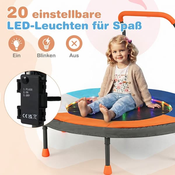 Børnetrampolin med LED-belysning Ø90x81 cm orange/blå