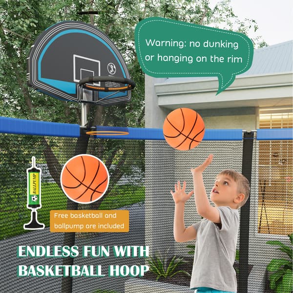 Trampolin med basketballkurv 8x8x8 ft blå/sort