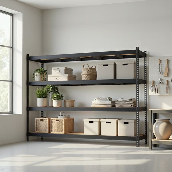 Reol 60x200x183 cm Sort stål og MDF