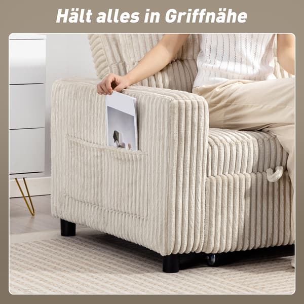 Bäddsoffa, 157x190 cm, krämvit, kordtyg