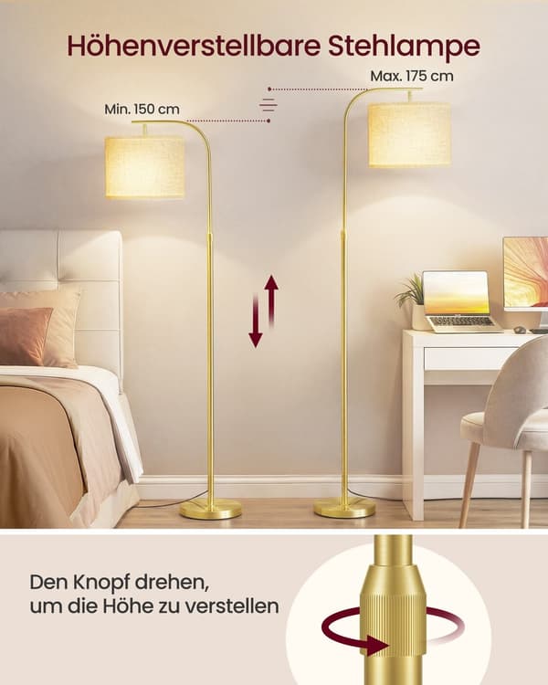 Gulvlampe 30x30x150-175 cm Guld Stål