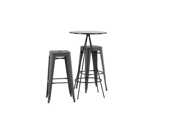 Barbord og barstol sæt 60 cm sort og mørkegrå MDF og metal