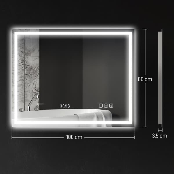 Badeværelsesspejl LED Bluetooth 100x80x3,5 cm sølv