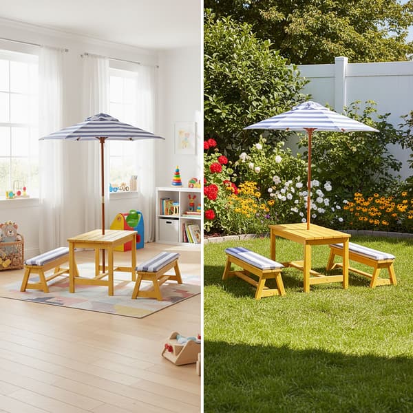 Barn Picknickset Kuddar Parasol Tall Trädgårdsmöbler, Kodustaar