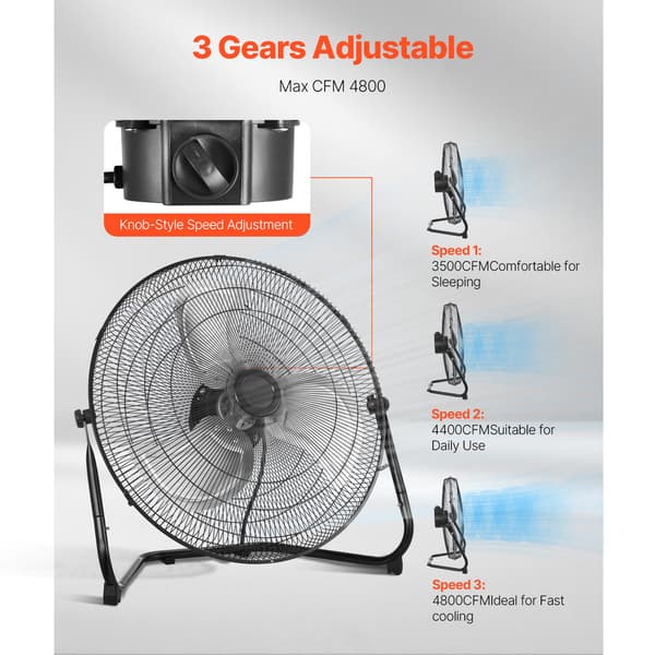 Gulvventilator, 60x26x60 cm, Sort, Metal