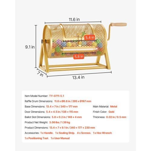 Raffle Ticket Spinner 295xØ167 mm guld