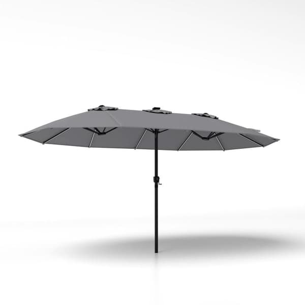 Dobbelt-sidet terrasseparasol med 144 LED-lys 436x258x254 cm grå