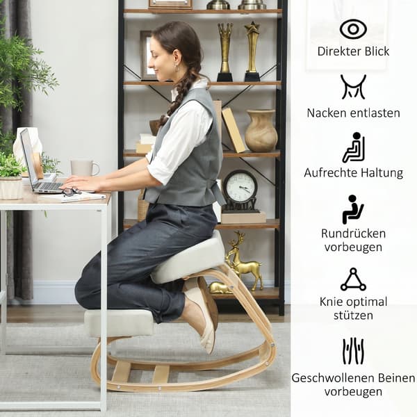 Ergonomisk knästol i björkträ, krämvit
