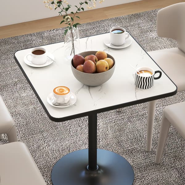 Spisebord, 70x70x76 cm, Hvid, Marmorlook