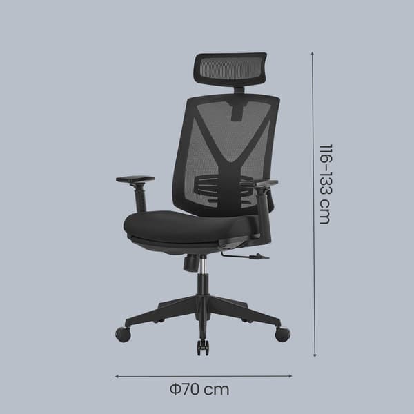 Kontorstol, 68.5x70x116-133 cm, Sort, Justerbar