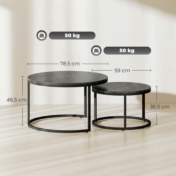 Sofabord Sæt Nesting Sideborde 78,5x78,5x46,5 cm Sort Metal