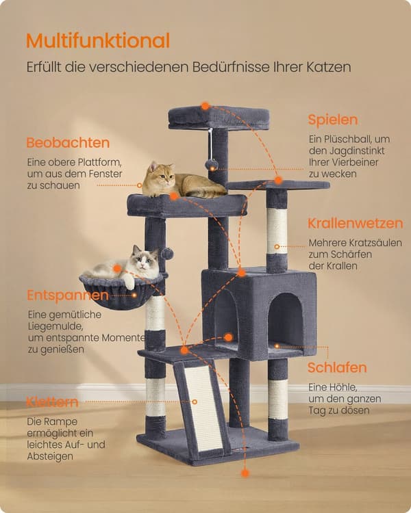 Kattträd 48x48x136 cm Mörkgrå Sisal
