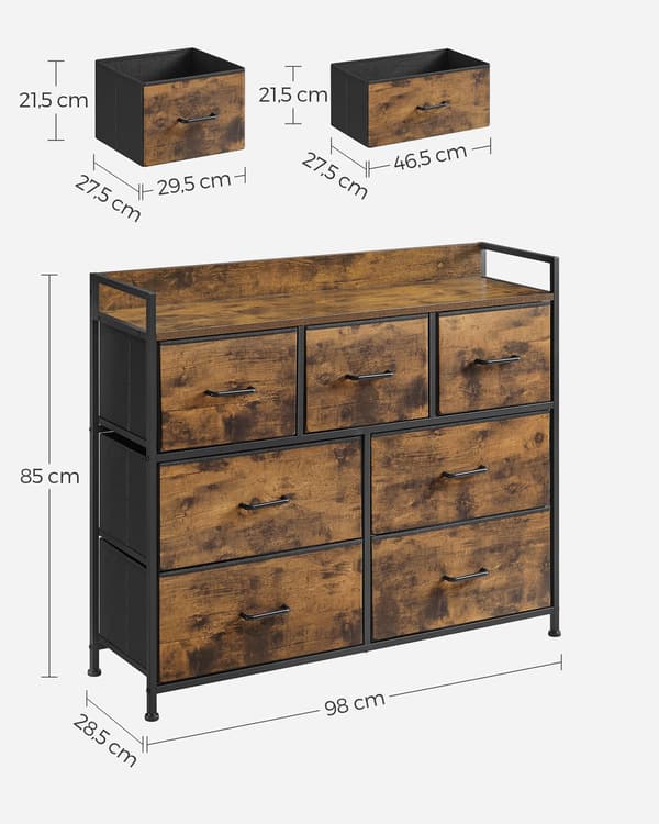 Kommode 98x28,5x85 cm Sort Stof