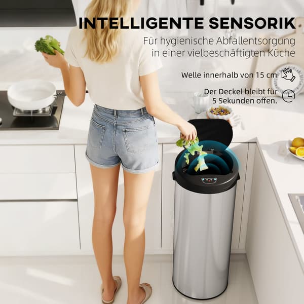 Sensor affaldsspand 55 L 32x30x78,5 cm sølv/sort rustfrit stål
