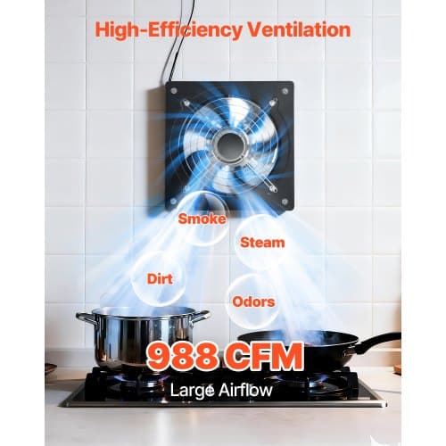 Udsugningsventilator, 30x30x16 cm, Sort, stål