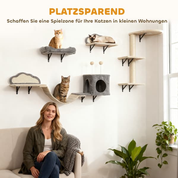 Kattklätterväggset, 4 delar, beige, sisalyta för klösning