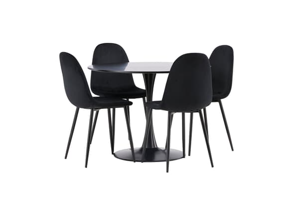 Spisebord og stole sæt Glade 100 cm sort MDF fløjl