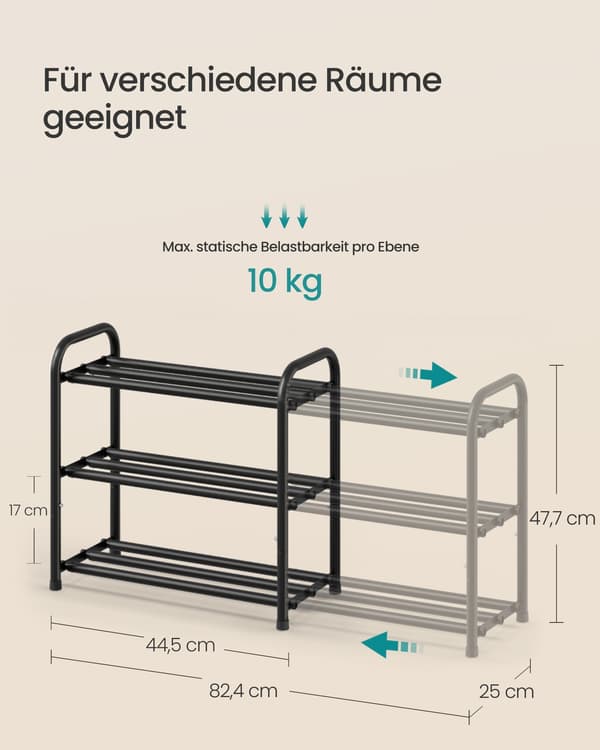 Skohylde 25x44,5x47,7 cm Sort Metal