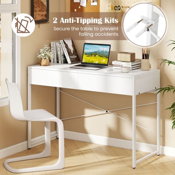 Computerbord med 2 skuffer 111x48x76 cm hvid