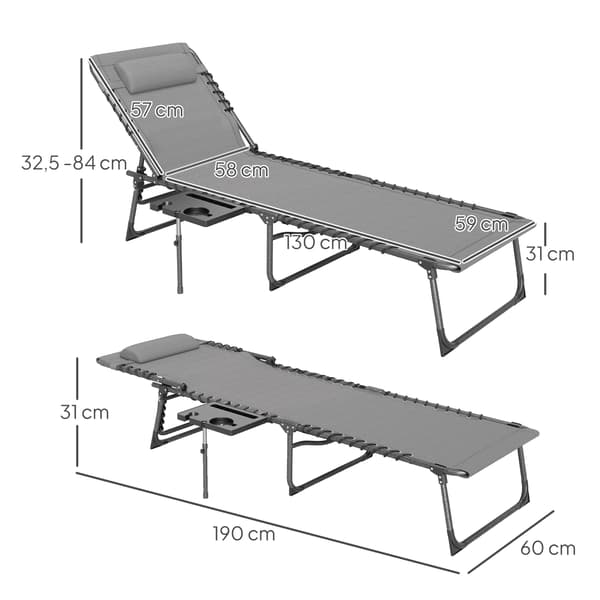 Solstol, 60x190x31 cm, Grå, Fällbar