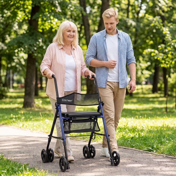 Sammenklappelig 4-hjulet rollator 59x64x75,5-93 cm blå/sort