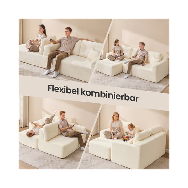 Sektionssofa 150x244x73 cm, creme, stof