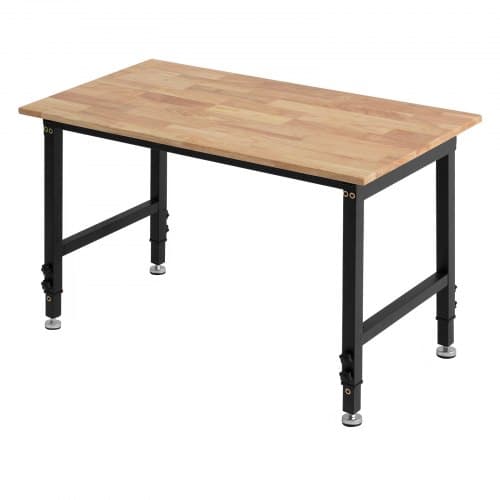 Arbejdsbord, Justerbar egetræsbordplade, 122x60x67-102 cm, Ekstra robust