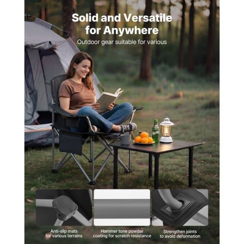 Campingstol, 98x63x99 cm, Sort, Sammenklappelig