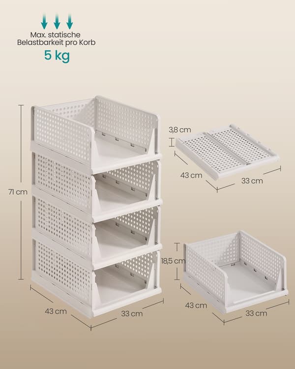 Garderobsorganisatör set, 43x33x18.5 cm, Vit, Plast