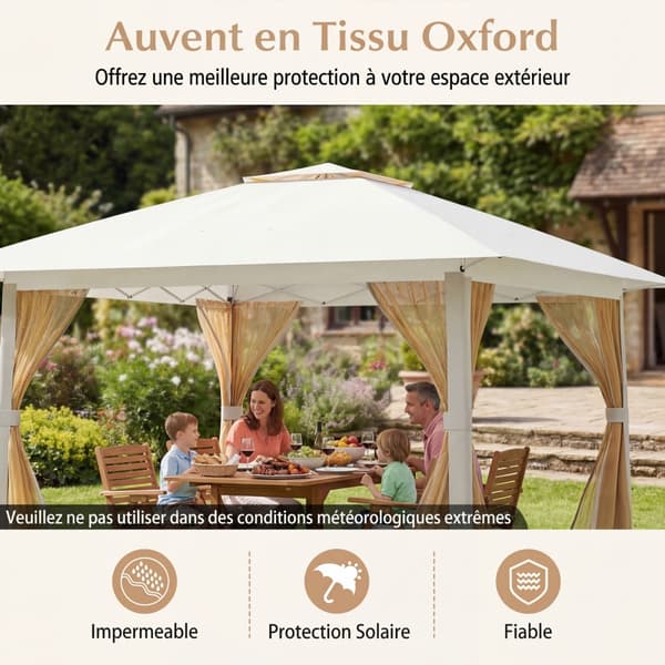 Pop-up pavillon 394x394x277 cm beige
