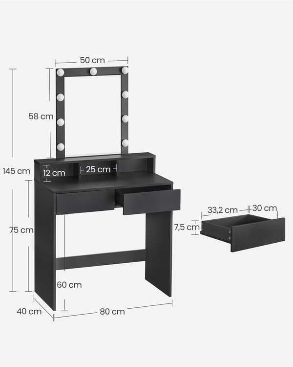 Sminkbord, 80x40x145 cm, Svart