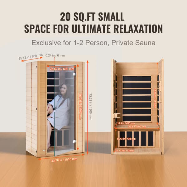 Infrarød sauna, 101x90x186 cm, Hemlock-træ
