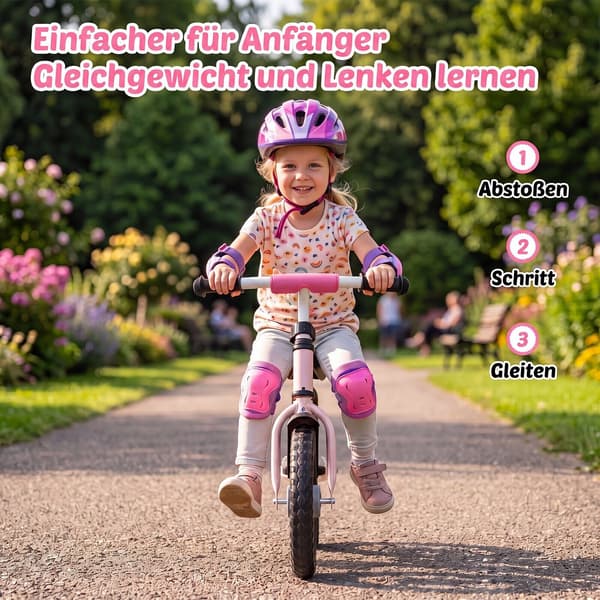 Børnebalancecykel med multi-justerbar sadel og styr, pink