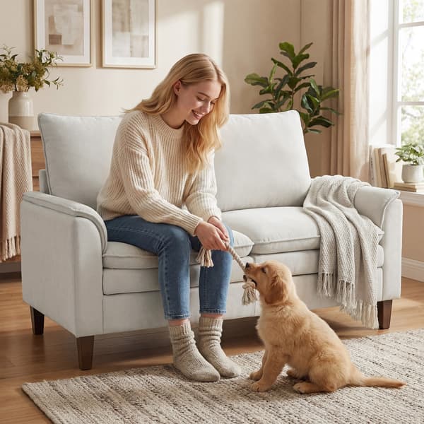 Soffa 146x84x95 cm Krämvit Chenilleklädsel