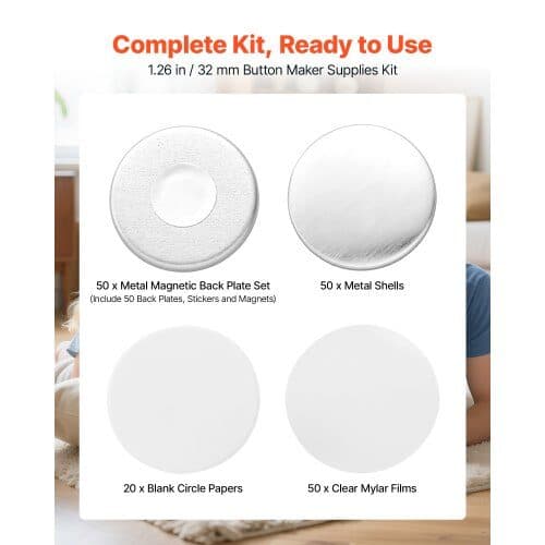 Påfyllningskit för knappmaskin 50 set Ø32 mm silver/vit