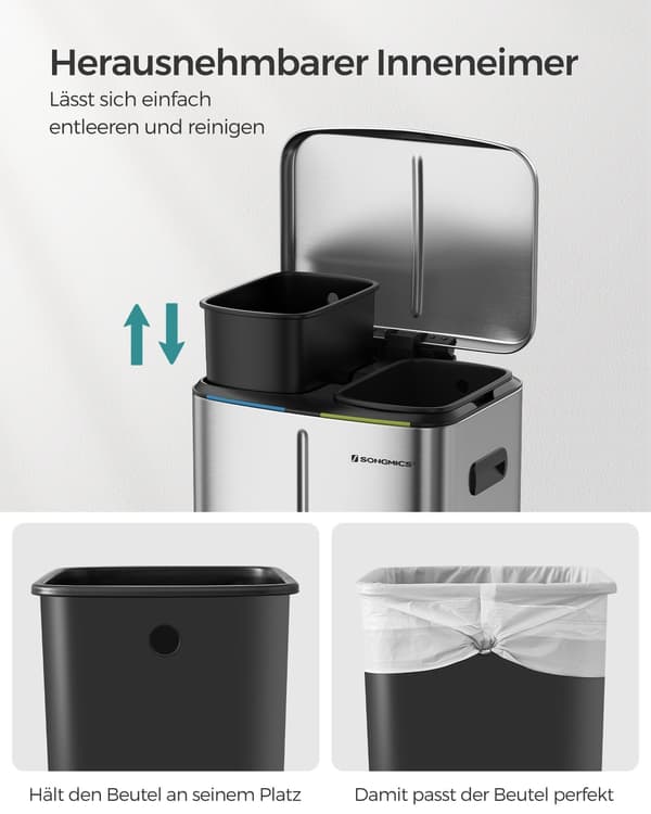 40 L søppelbøtte 2 med rom, sølv