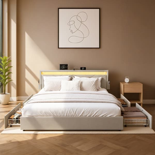 Sängram 210,2x169x88,2 cm Beige Metall