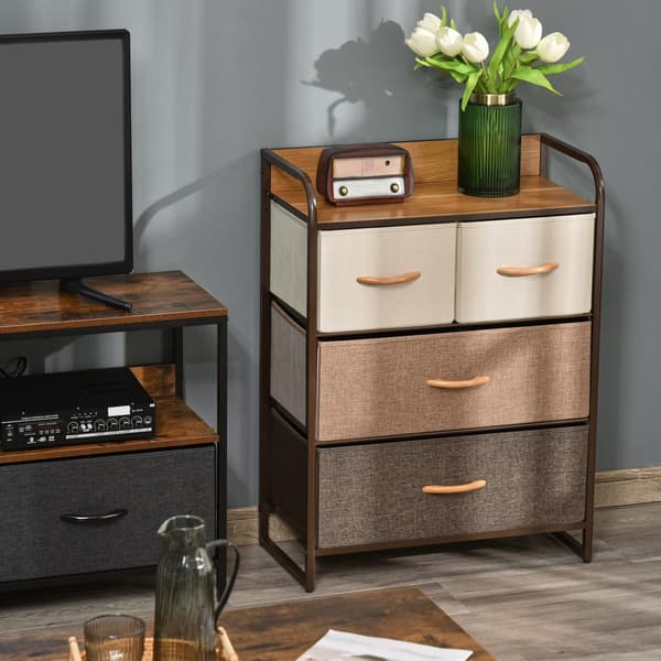 Kommode med 4 linnedskuffer 58x29x78,5 cm brun/beige/grøn
