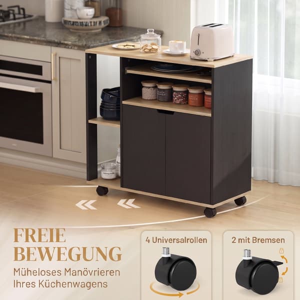 Køkkenvogn med opbevaring 80x40x82 cm sort/egetræ