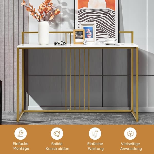Konsolbord 120x32x88 cm hvid/guld
