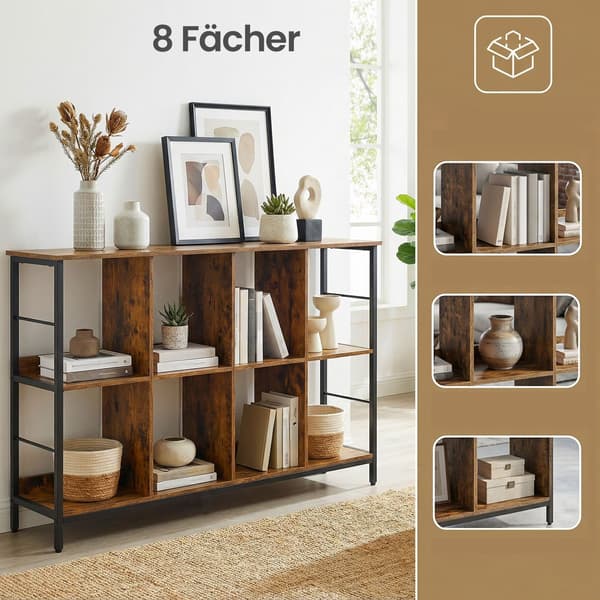Bogreol 80x33x149 cm Brun-Sort Træ-Stål