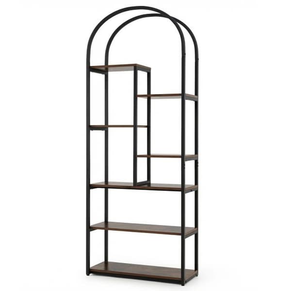 Bogreol med buet top 70x30x181,5 cm rustik brun/sort