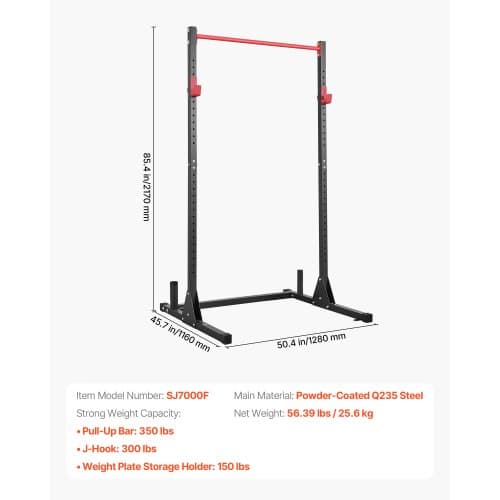Power Cage Squat Rack, 116x128x217 cm, Justerbar, Stål