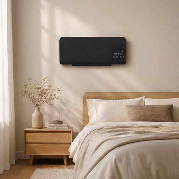Elektrisk varmelegeme, vægmontering, svingfunktion, 2 tilstande, timer, LED-display, sort