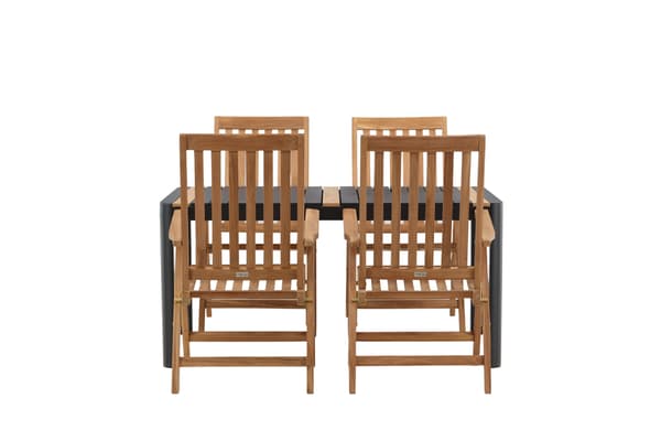 Spisebord og foldestol sæt 150x100 cm sort teak