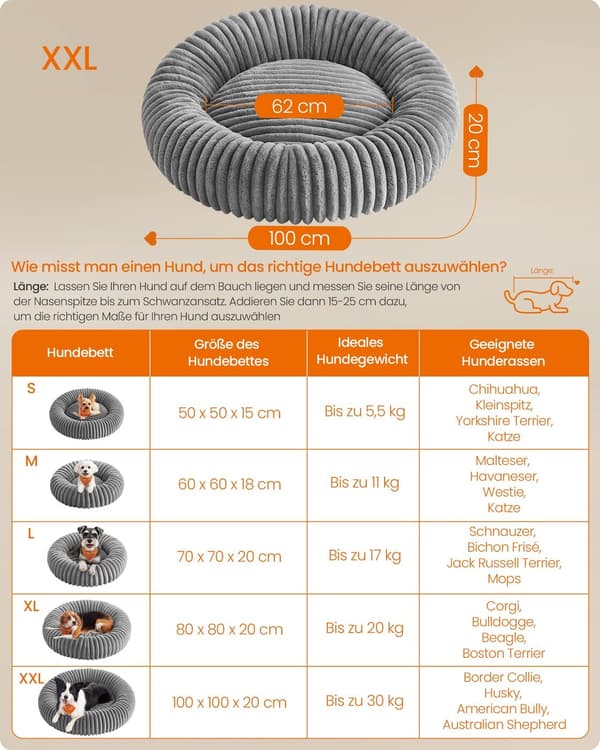 Hundeseng 100 cm Diameter vaskbar duegrå