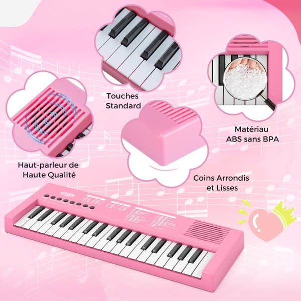 Børneklaver Keyboard, 40.5x15x3.5 cm, Pink, ABS