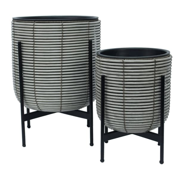 Planter med stativ 30x30x38 cm Beige-Grå rotting
