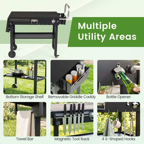 Sammenklappelig grillvogn med bordplade 118x43x89 cm sort